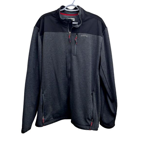 ORVIS Bonded Mesh Full Zip Sweater Zip Up Jacket Mens 2XL Black Gray MultiPocket - Picture 1 of 4